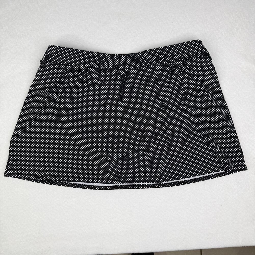 Lands' End Swim Skirt Womens 16 Black Polka Dot Built In Brief Lined Stretch
